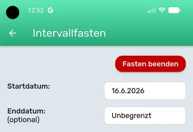 Fasten auf der Intervallfasten-Einstellungsseite beenden.
